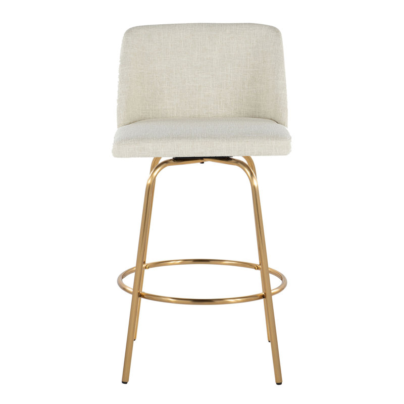 Cream Fabric and Gold Metal Swivel Counter Stools, 26" Seat Height