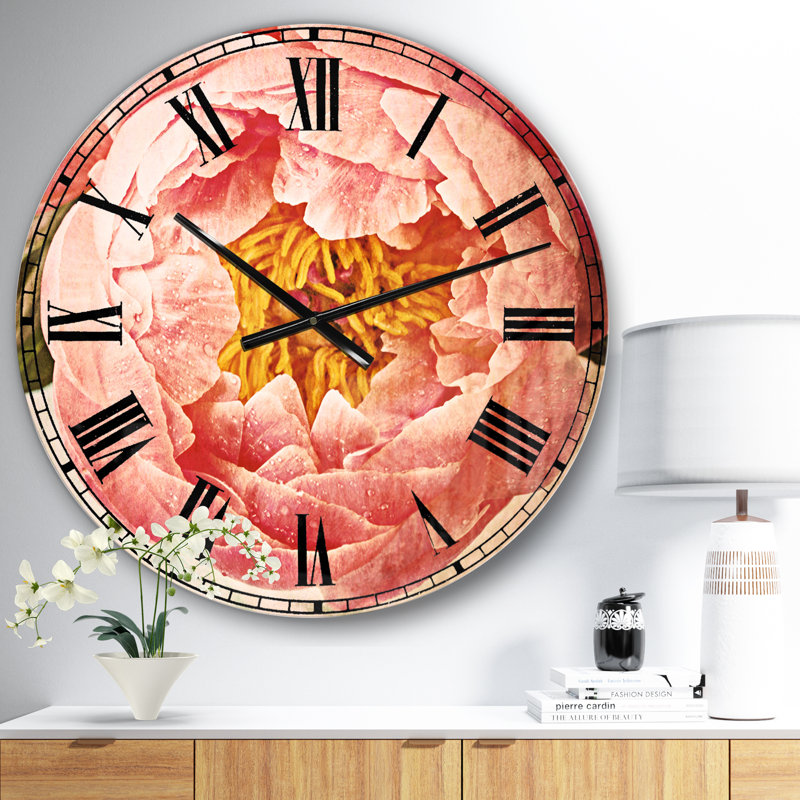 Horloge murale en métal bouquet de pivoine, Moyen