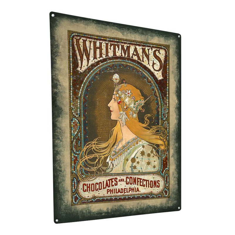 Plaque rétro en métal Whitmans Chocolates, H 15,5 po x l 11,5 po x P 0,04 po