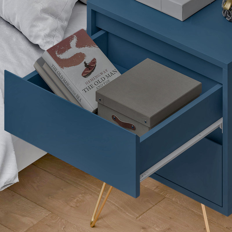 45cm W Manufactured Wood Bedside Table, Navy