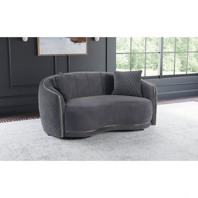 Dark Grey Upholstered Curved Loveseat