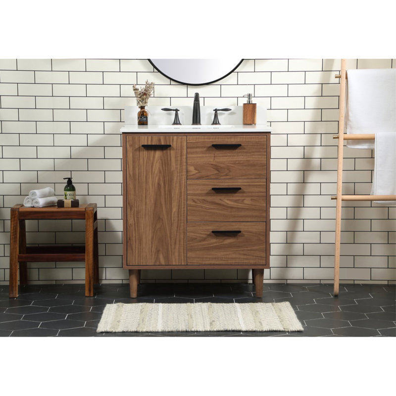 Baldwin 30'' Single Bathroom Vanity with Engineered Marble Top, Walnut Brown