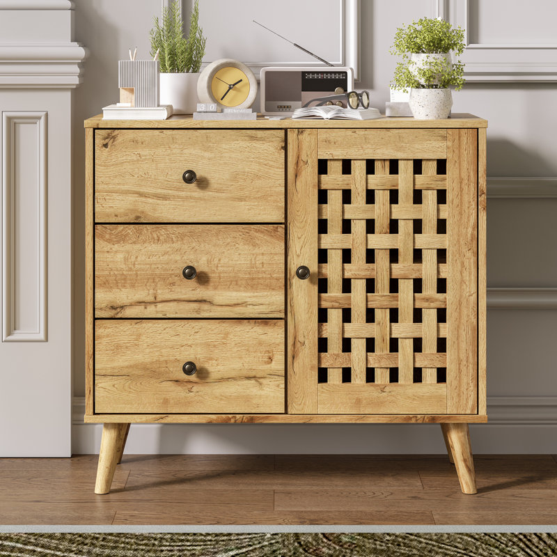 Armoire de rangement en bois rétro avec porte en bois et 3 tiroirs