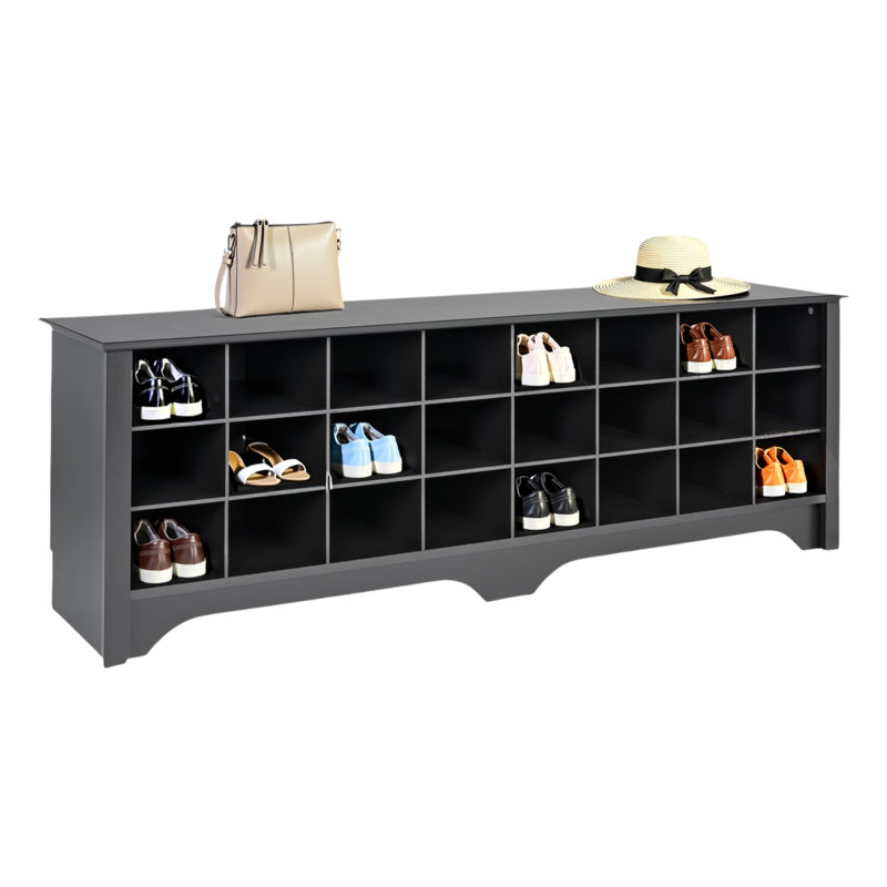 Ingham 24 Pair Shoe Storage Bench, Entryway Bench, Mud Room Organization and Cubby  Bench for up to 24 Pairs of Shoes, 15.5"D x 60"W x 20.25"H, Black