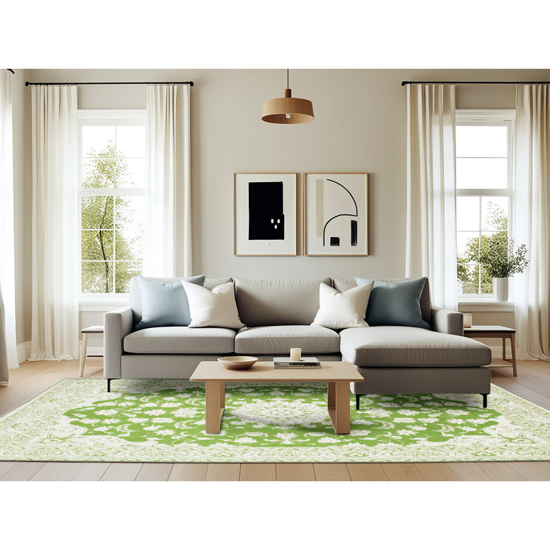Tapis traditionnel vert / gris Danwood, Rectangle 6 pi x 9 pi