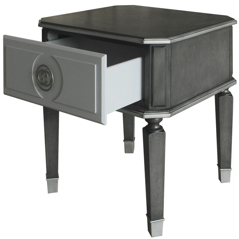 Table de bout gris anthracite et gris avec tiroir de rangement