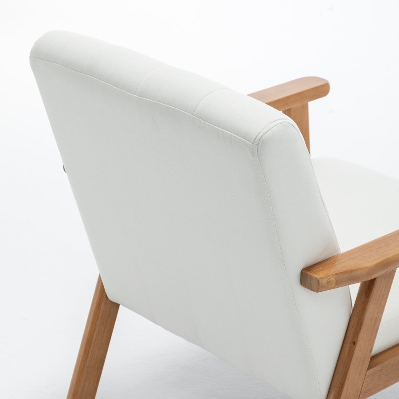Nordic Style Solid Wood Upholstered Armchair, White