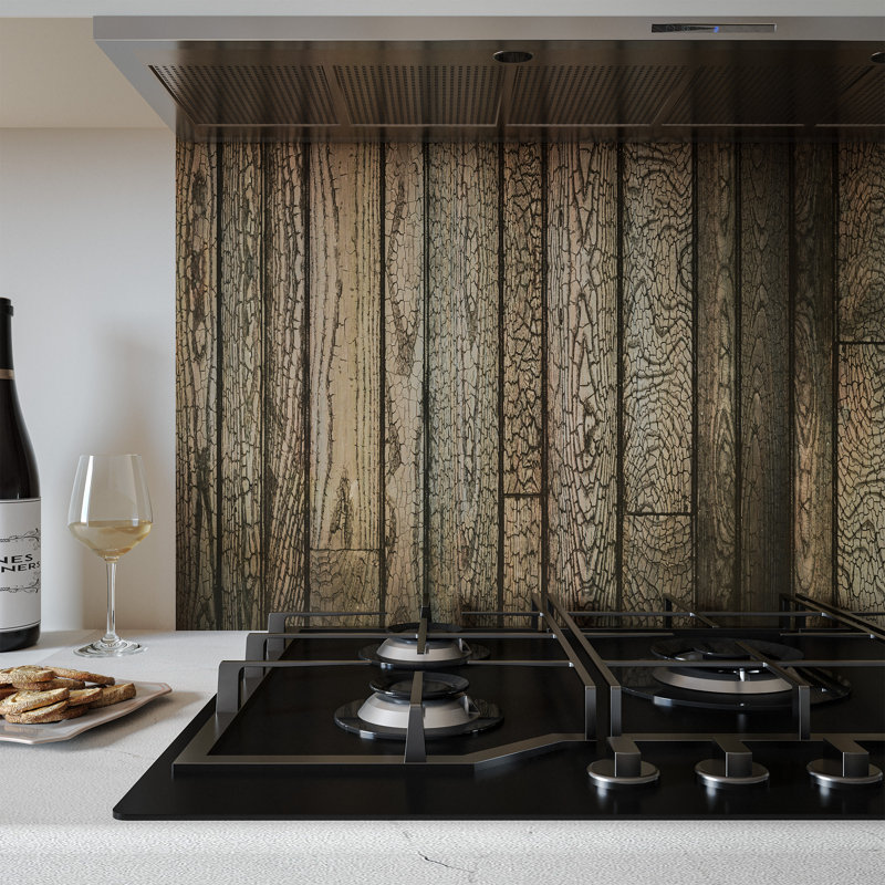 Shou Sugi Ban Aluminium Kitchen Splashback, Brown, 80 cm x 90 cm 