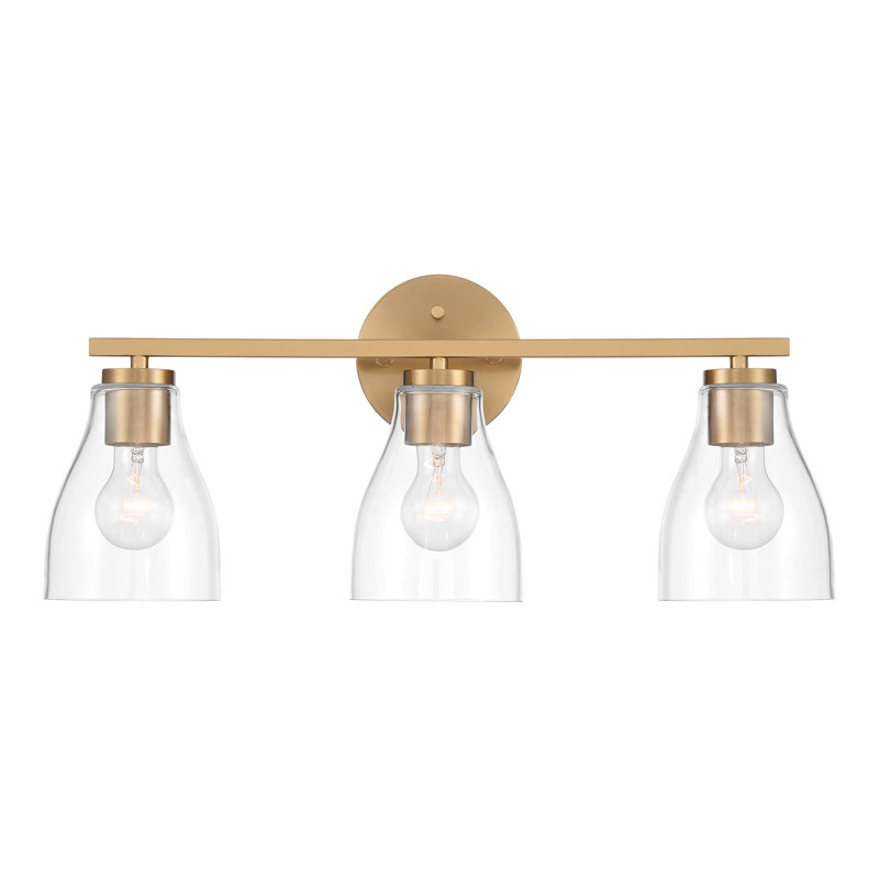 Lumière de meuble-lavabo à intensité variable, Laiton brossé, Trois lumières, 10" H x 22" W x 6.5" D