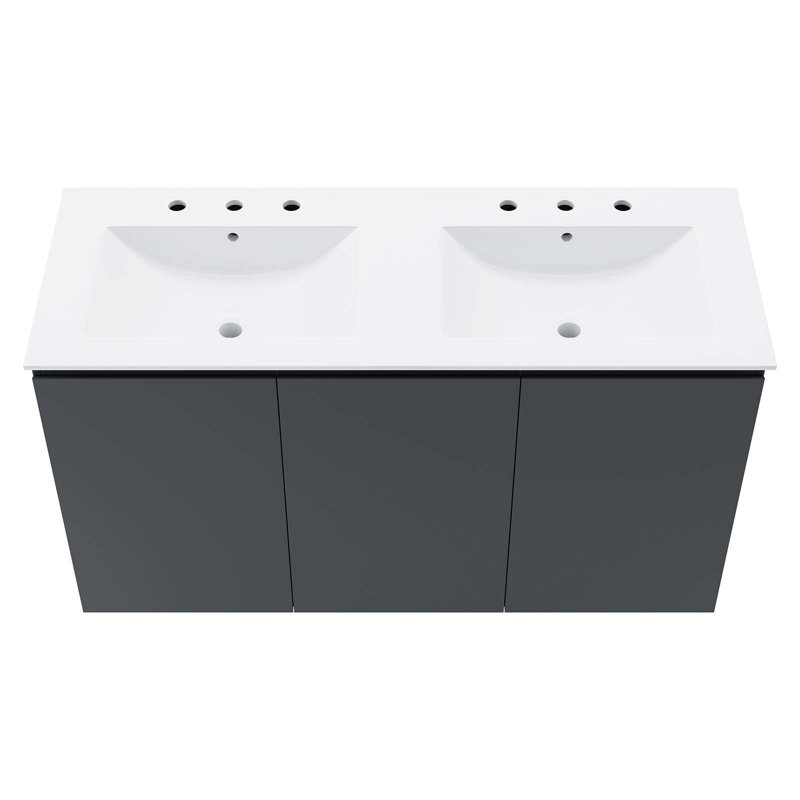 Modway Bryn 48" Wall-Mount Double Sink Bathroom Vanity, Gray, White