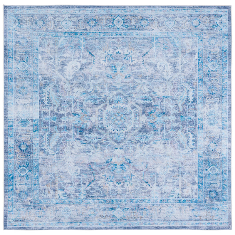 Tapis oriental mauve / bleu Ahlyvia, Carré 6 pi