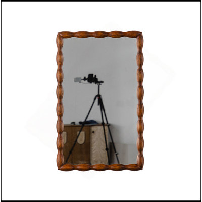 Mid-Century Modern Mirror With Solid Wood Frame,Wall-Mounted High-Definition Non-Deformable Bedroom Mirror, Living Room Mirror,Brown
