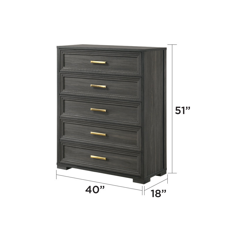 Ensemble de chambre avec grand lit 5 pièces 2041 Highland, Gris anthracite, Grand