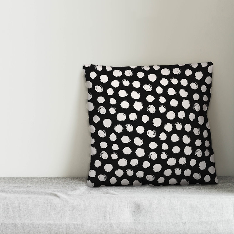 Polka Dots Reversible Throw Pillow, Black/White Polka Dots 1, 20" x 20"