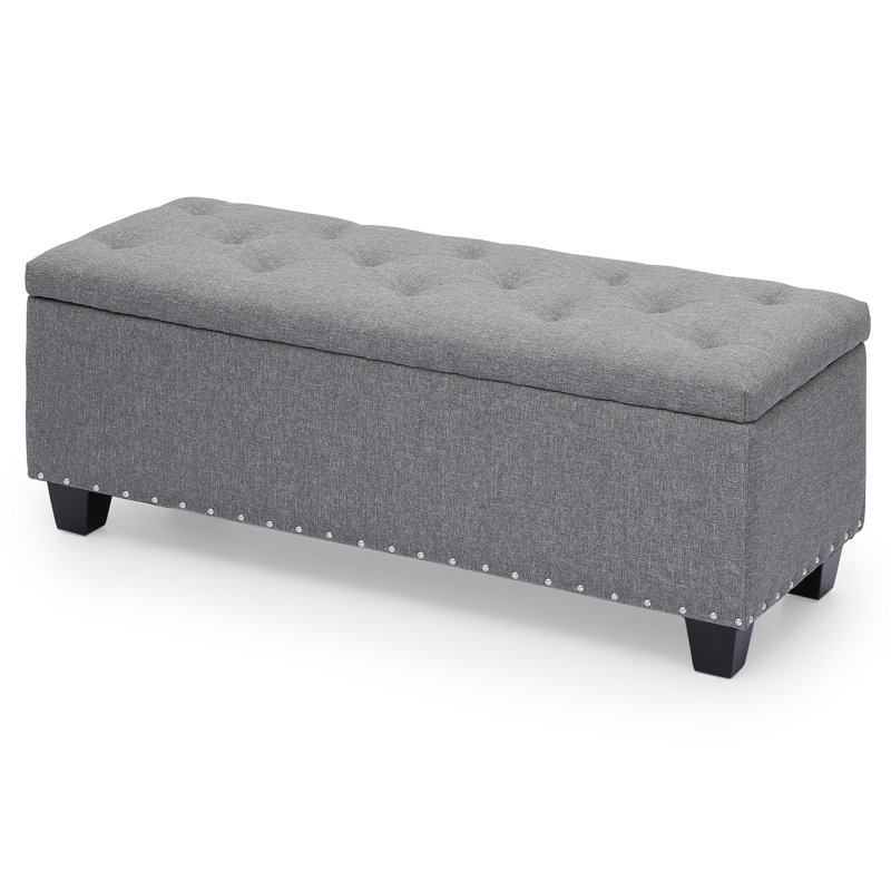 Grimstad Upholstered Fabric Storage Ottoman, Storage Bench with Button-Tufted, Gray