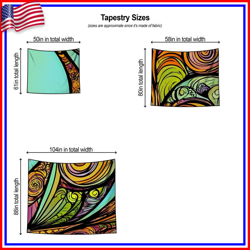 Tapisserie murale abstraite - art mural, H 68 po x l 80 po avec 4 œillets