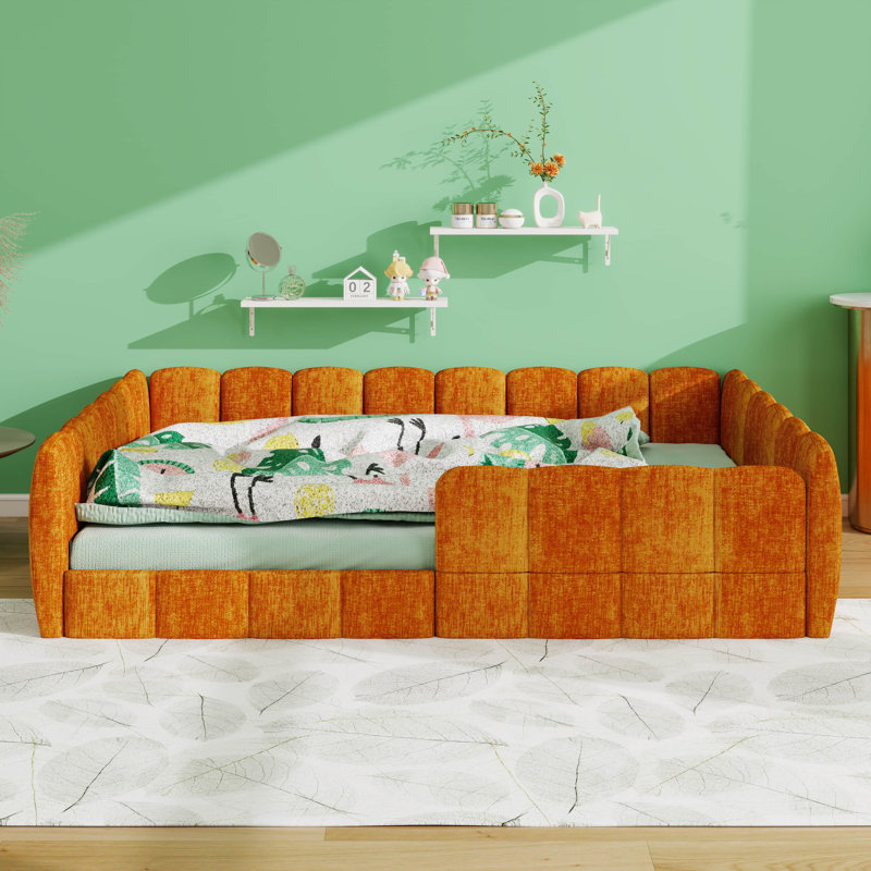 Lit tapissier en velours, lit Montessori avec garde-corps, lit plateforme à profil bas pour garçons et filles