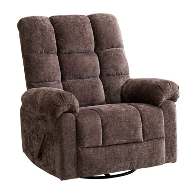Swivel Rocker Recliner Chair with Heat and Massage, 26" Wide Oversized Rocker Recliner with Overstuffed Backrest,Swivel Glider Recliner for Living Room，Coffee
