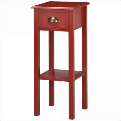 Table basse rouge à 2 niveaux avec rangement, table de salon / chambre à coucher en panneau de fibres à densité moyenne, design élégant et peu encombrant