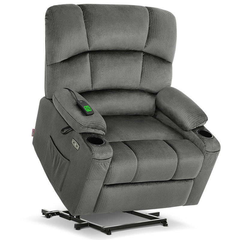 Bayani 27.2" Extra Wide Lay Flat Dual Motor Power Recliner Lift Chair with Massage and Heat, Infinite Position, Fabric, Gray