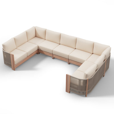 Noralee 9-Person Outdoor Aluminum Sectional Sofa Set With Ottoman