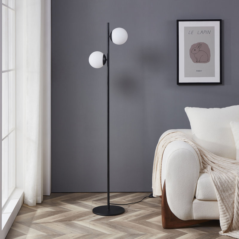 Brightech Sphere Kids 65" Black LED Floor Lamp with Frosted Globes