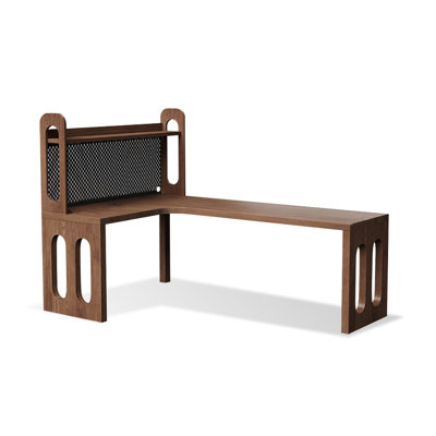 Nut-brown + Black L-Shaped Solid Wood + Iron desk