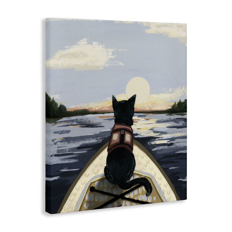 «Peaceful Cat Viewing Lake Canvas», conception par Denise Bartkus, H 48 po x l 36 po