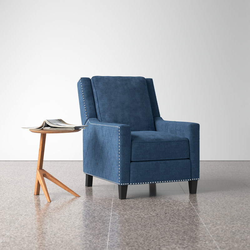 Littzy 30" Modern & Contemporary Push Back Textured Fabric Reclining Chair with Nailhead Trim & Exposed Wood Feet