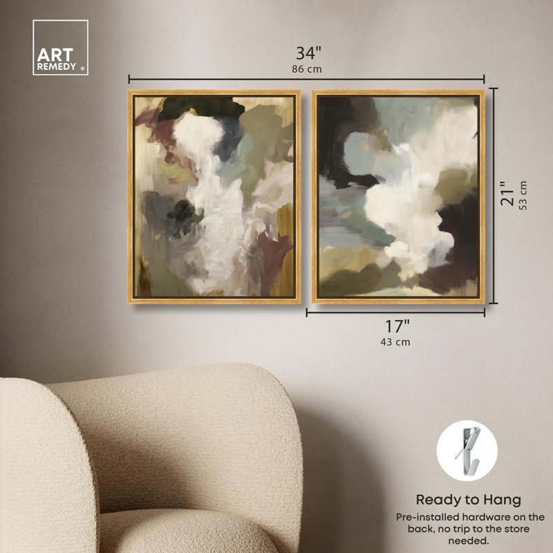 Ensemble de décorations murales bohémiennes Mute Tones Harmony paire par Art Remedy, cadre doré, 16 x 20, H 21 po x l 17 po