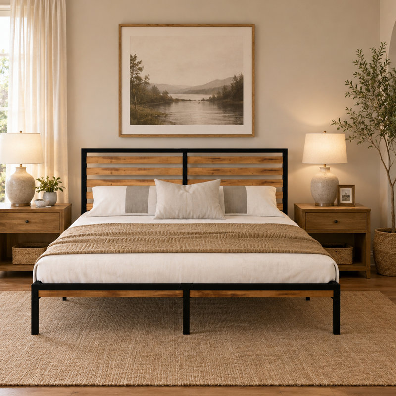 Queen Platform Bed Frame with Under Bed Storage