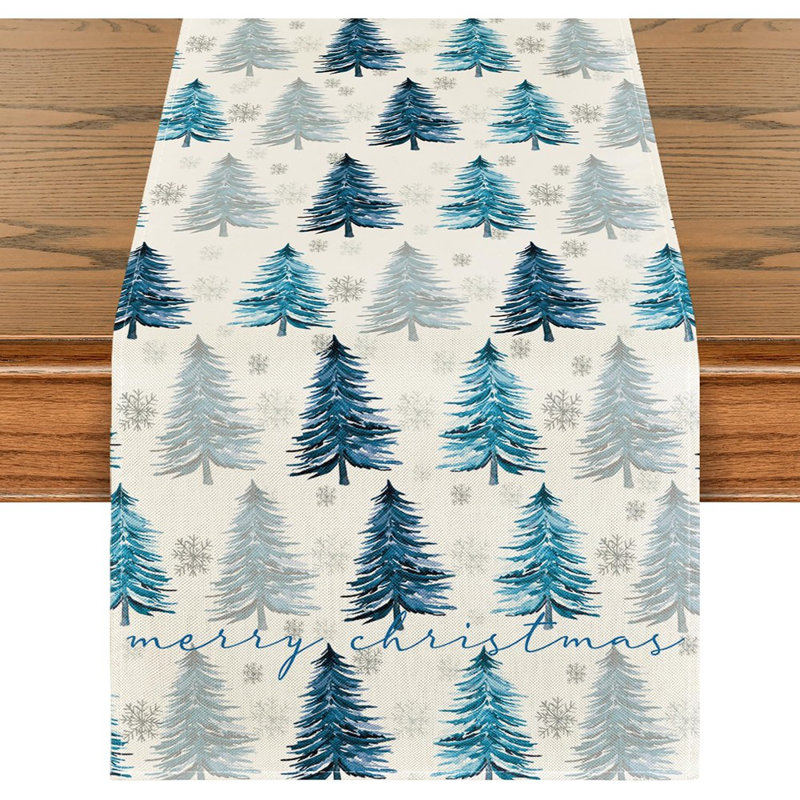 Chemin de table de Noël flocons de neige, décoration de table de salle à manger de cuisine d'hiver bleu pour la fête à la maison 13 x 72 pouces