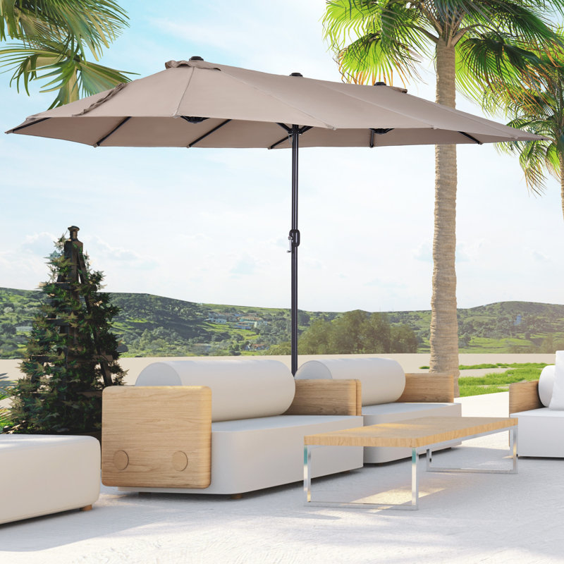 Parasol de patio à double face Brie Outsunny, L 181,2 po x P 106,8 po, Brun