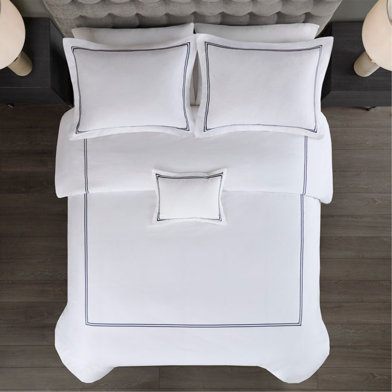 Ensemble d'édredon brodé en satin de coton 100% très grand / très grand californien