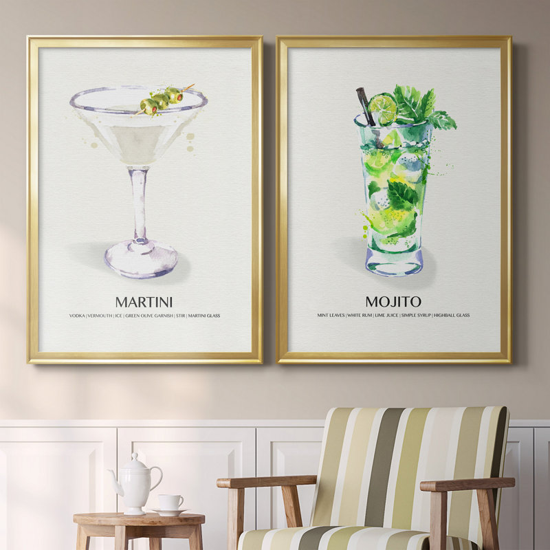 Reproduction encadrée de qualité supérieure Martini - prête à être accrochée, Or, H 30,5 po x l 85 po x P 1,5 po
