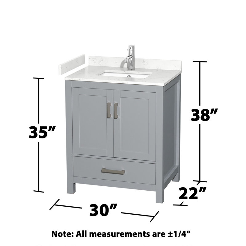 Meuble-lavabo simple avec plateau en marbre Sheffield, gris, Marbre de culture de Carrare, 30"