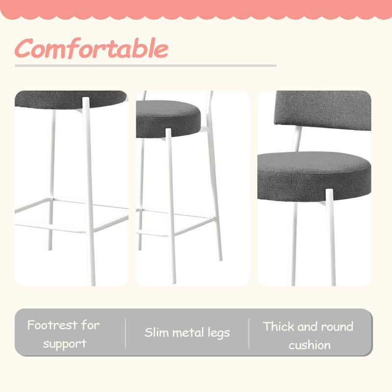 Tabouret de bar, hauteur de comptoir, ensemble de 2, cuisine, métal, contemporain, moderne, Blanc