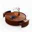 Table basse circulaire fabriquée à la main avec base en bois de noyer et en fer