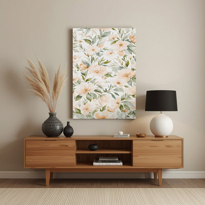 Aquarelle florale 15, art mural en métal beige