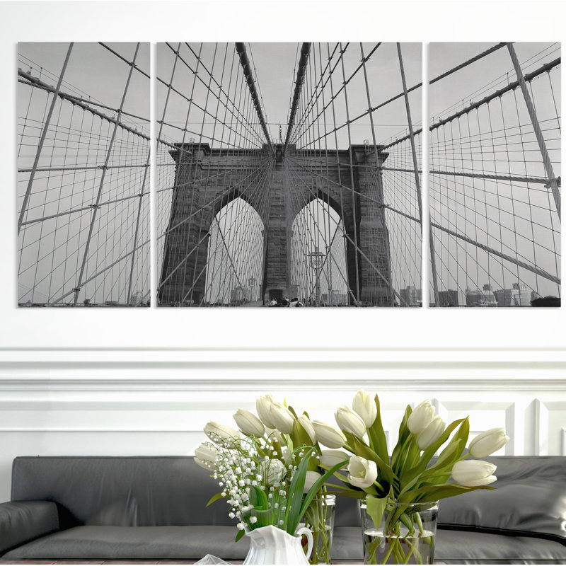 «Brooklyn Bridge», ensemble de 3 reproductions de photos sur toile, H 40 po x l 80 po x P 1,5 po