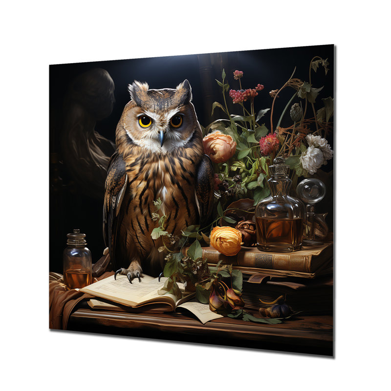 Art mural en métal brun, hiboux de la Renaissance II, H 16 po x l 16 po x P 1 po
