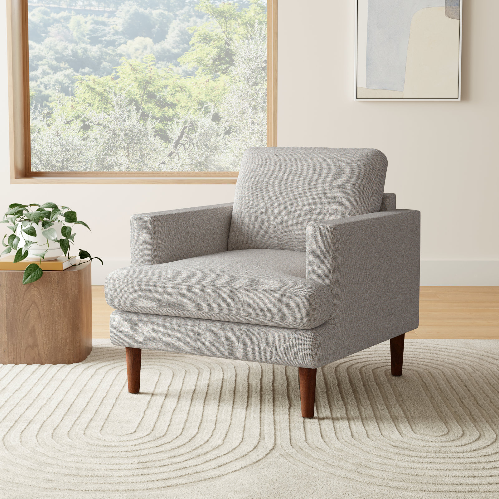 Laguna Oak Armchair, Mushroom Performance Basketweave