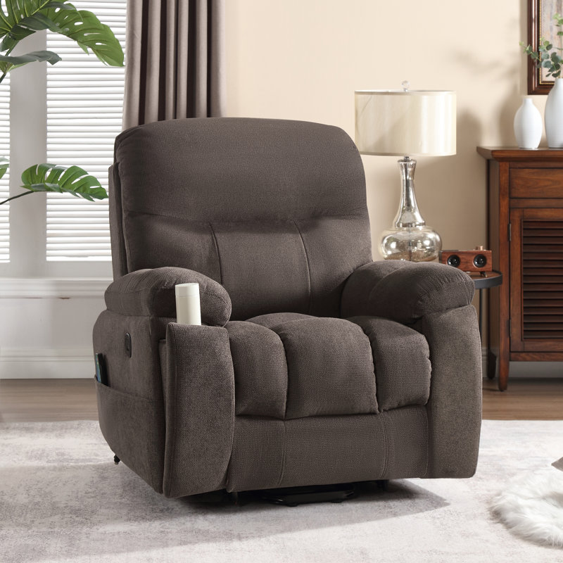 Fauteuil inclinable ergonomique avec masseur de 37,7 po Gerolf, Polyester brun