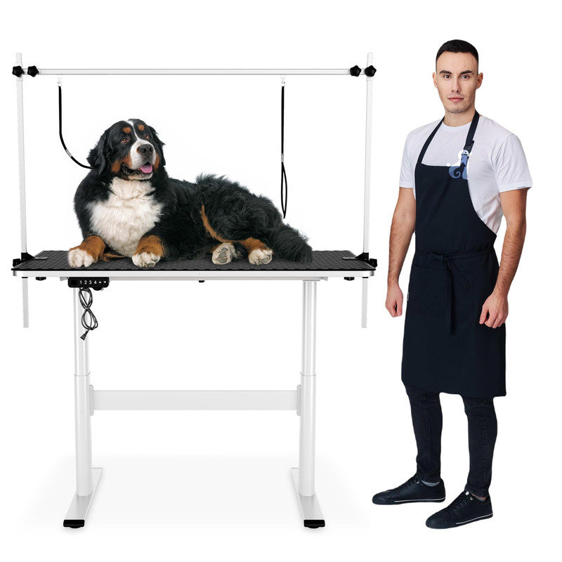 Table de toilettage électrique pour chien de 46 pouces, table de toilettage professionnelle robuste pour chiens à la maison avec plateau de table antidérapant et bras supérieur, réglable en hauteur