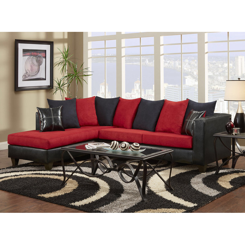 Almondsbury 2-Piece Upholstered Sectional, Red/Black Polyester, Left Hand Facing