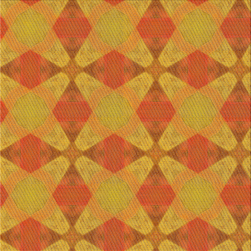 Orange géométrique/vert Tapis décoratif, Carré 4 pi
