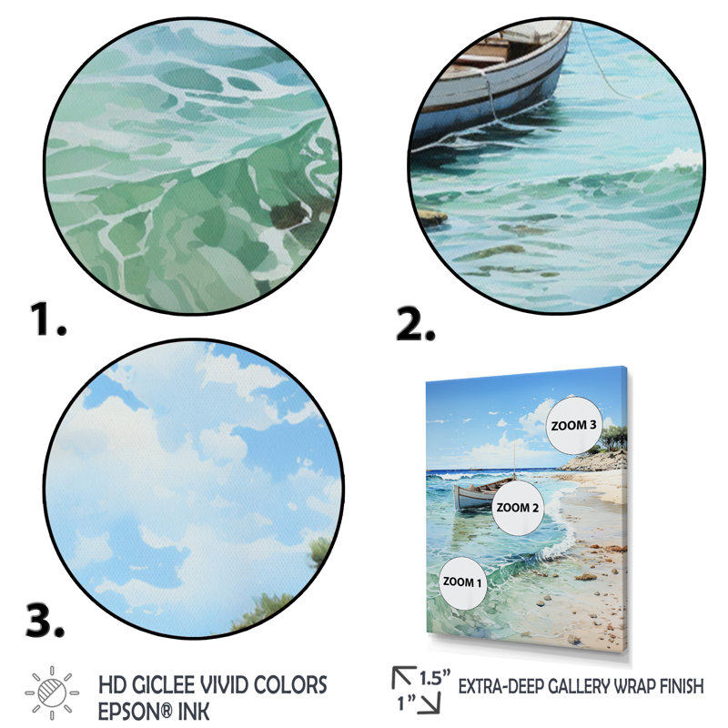 «Beach Photo Serene Shores V», reproduction d'un seul cadre photo sur toile, H 44 po x l 34 po x P 1,5 po, Noir