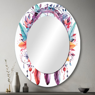 Mauve Boho Dreamcatcher aquarelle - miroir mural ovale traditionnel bleu