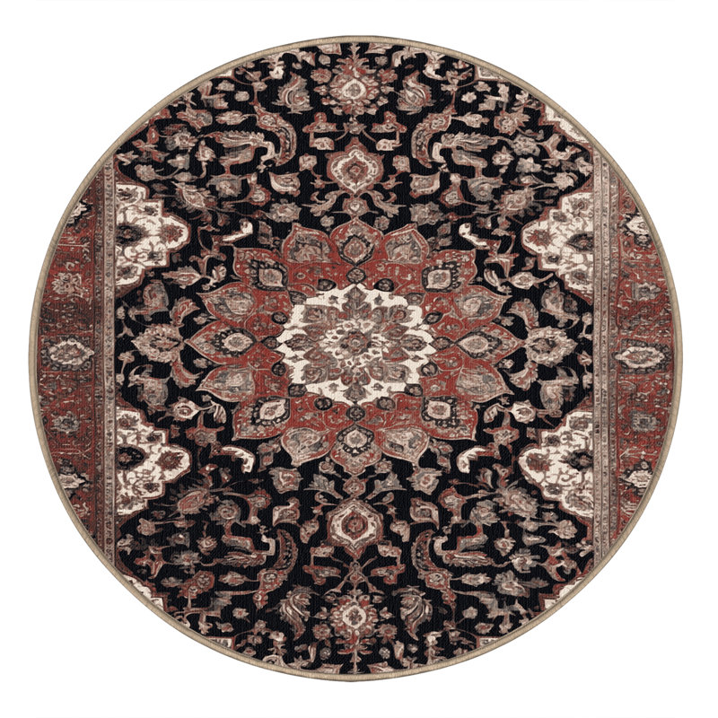 Machine Washable Persian Brown Area Rug, Round 7'