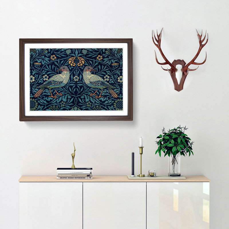 Flowers and Birds Pattern by William Morris - Picture Frame Graphic Art Print, Walnut Framed, 36cm H x 48cm W x 2cm D